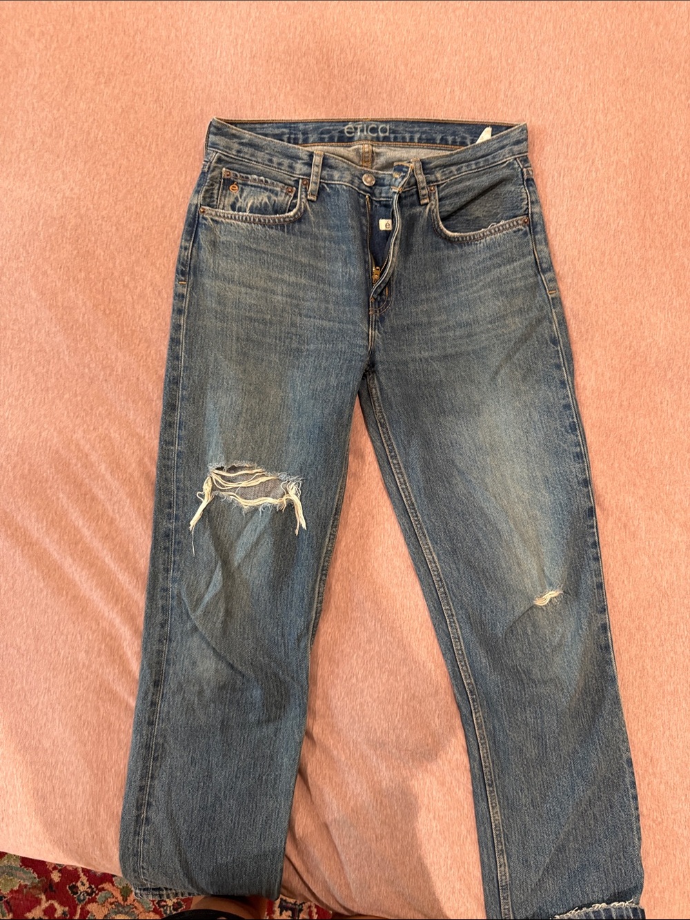 Etica Blue Distressed Straight-Leg Jeans